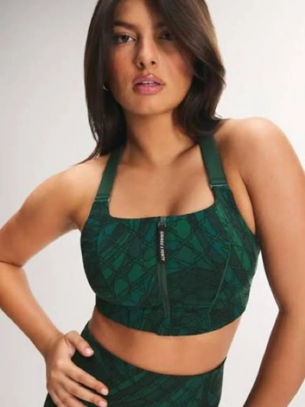Savage X Fenty COOL CURVES HIGH-IMPACT ZIP-UP SPORTS BRA Midnight Green x Swirl - Picture 2 of 3